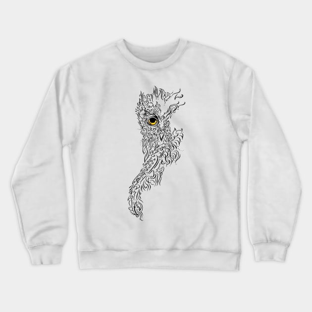 Owl Calligraphic Flourish Tattoo Design Crewneck Sweatshirt by Jarrodjvandenberg